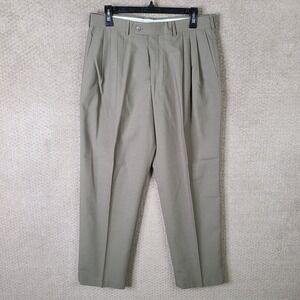 John Henry  Pants Mens 34x29‎ (32x29) Brown Wool Blend Pleated Trouser Taupe